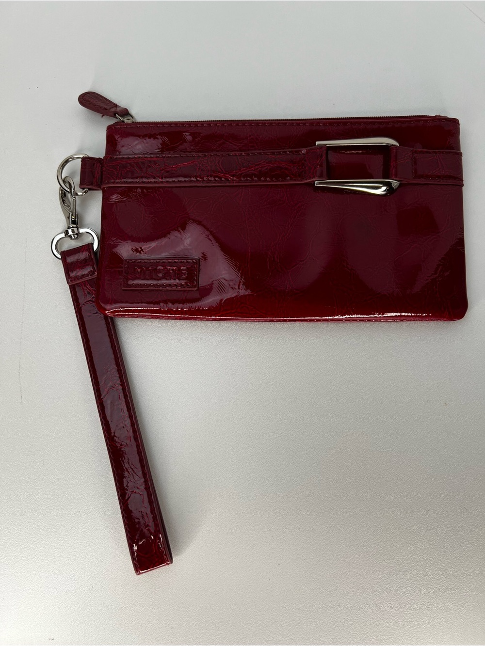 MICHE Red Patent Faux Croc Shell Purse Cover Glossy Belt Accent